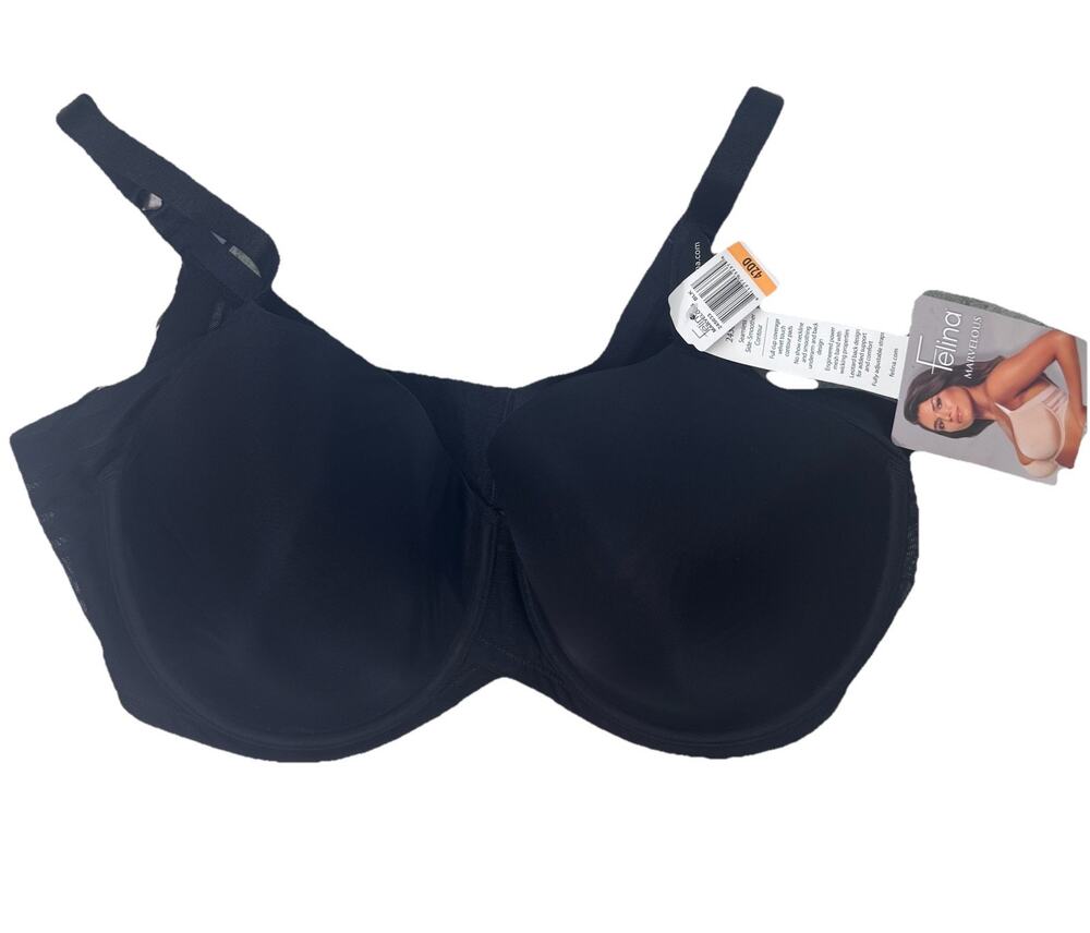 NEW Felina Marvelous Black Seamless Side-Smoother Contour Bra 42DD NWT